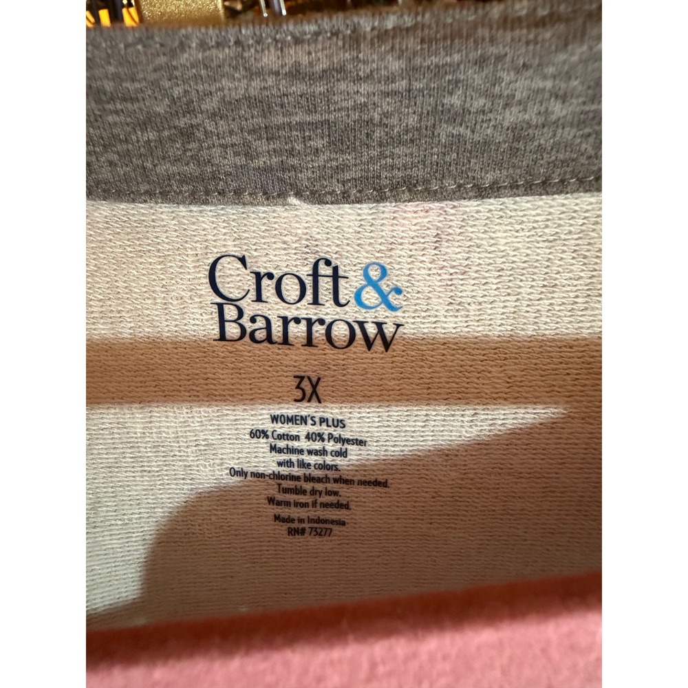 518. Croft & Barrow 3X Gray Pink Floral Lace Up Neck Long Sleeve Top - Picture 5 of 5